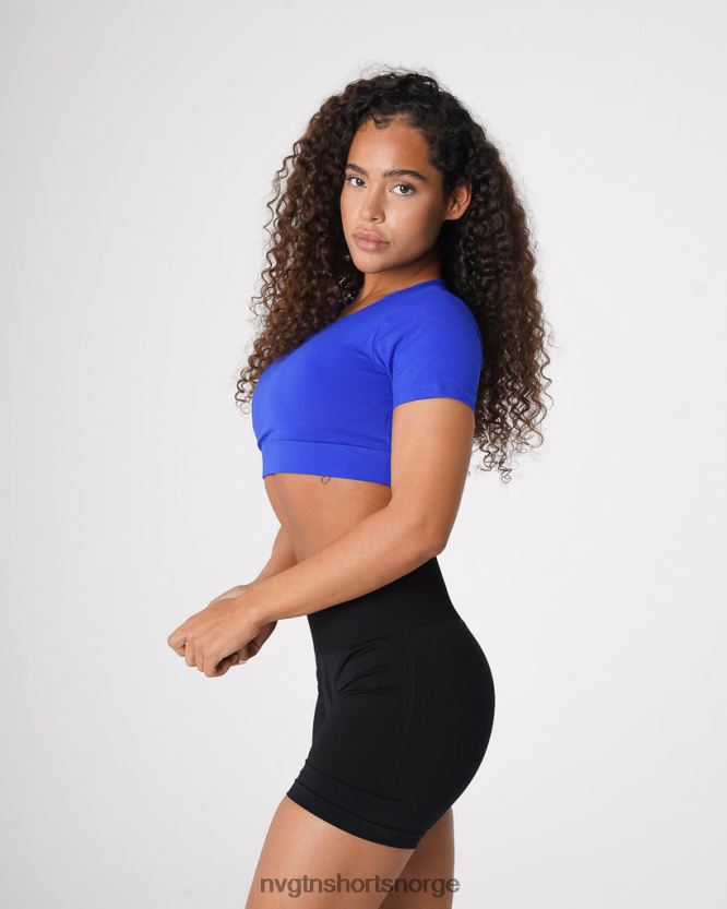 064HD6223 safirblå Fitness NVGTN kvinner åpen t-skjorte bak