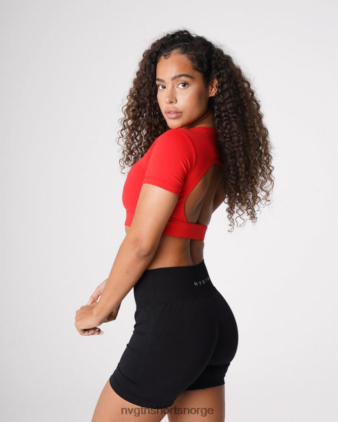 064HD6224 skarlagenrød Fitness NVGTN kvinner åpen t-skjorte bak