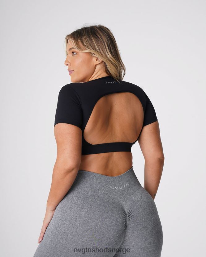 064HD677 svart Fitness NVGTN kvinner åpen t-skjorte bak