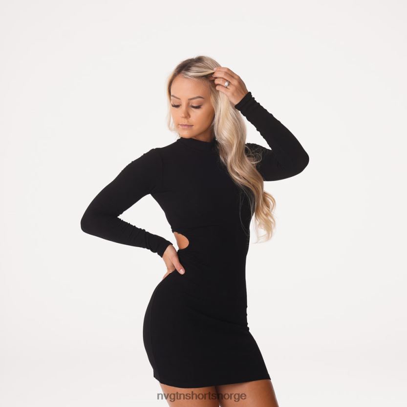 064HD6721 svart livsstil NVGTN kvinner inn i din ribbestrikkede mock turtleneck midikjole